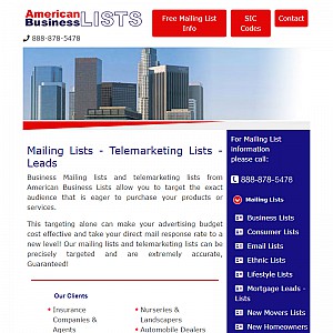 Mailing Lists,Telemarketing Lists - Leads from American Business Lists