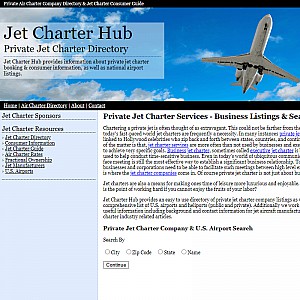 Private jet charter company listings and services.