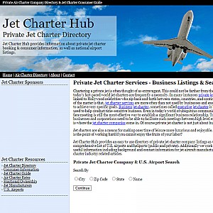 Private jet charter company listings and services.